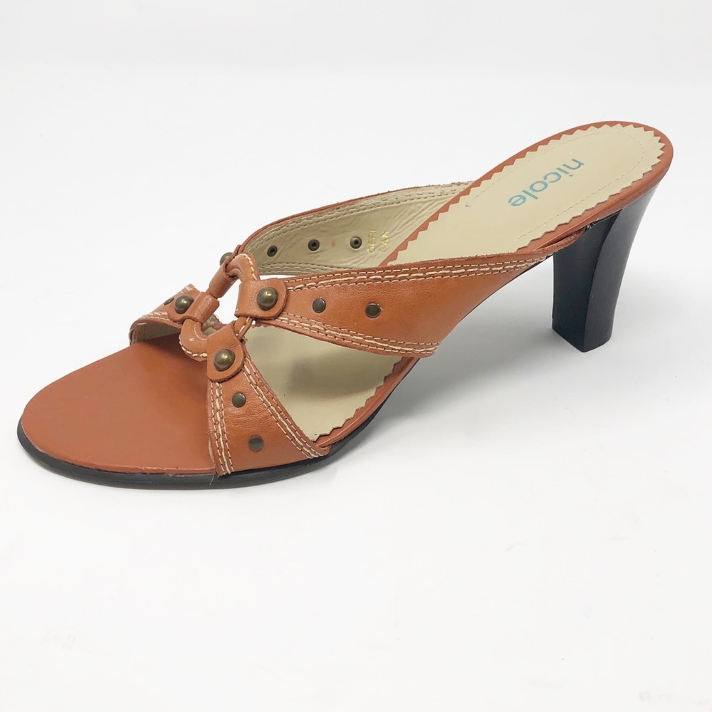 EUC NICOLE Orange Leather Heeled Slider Sandal-8.5